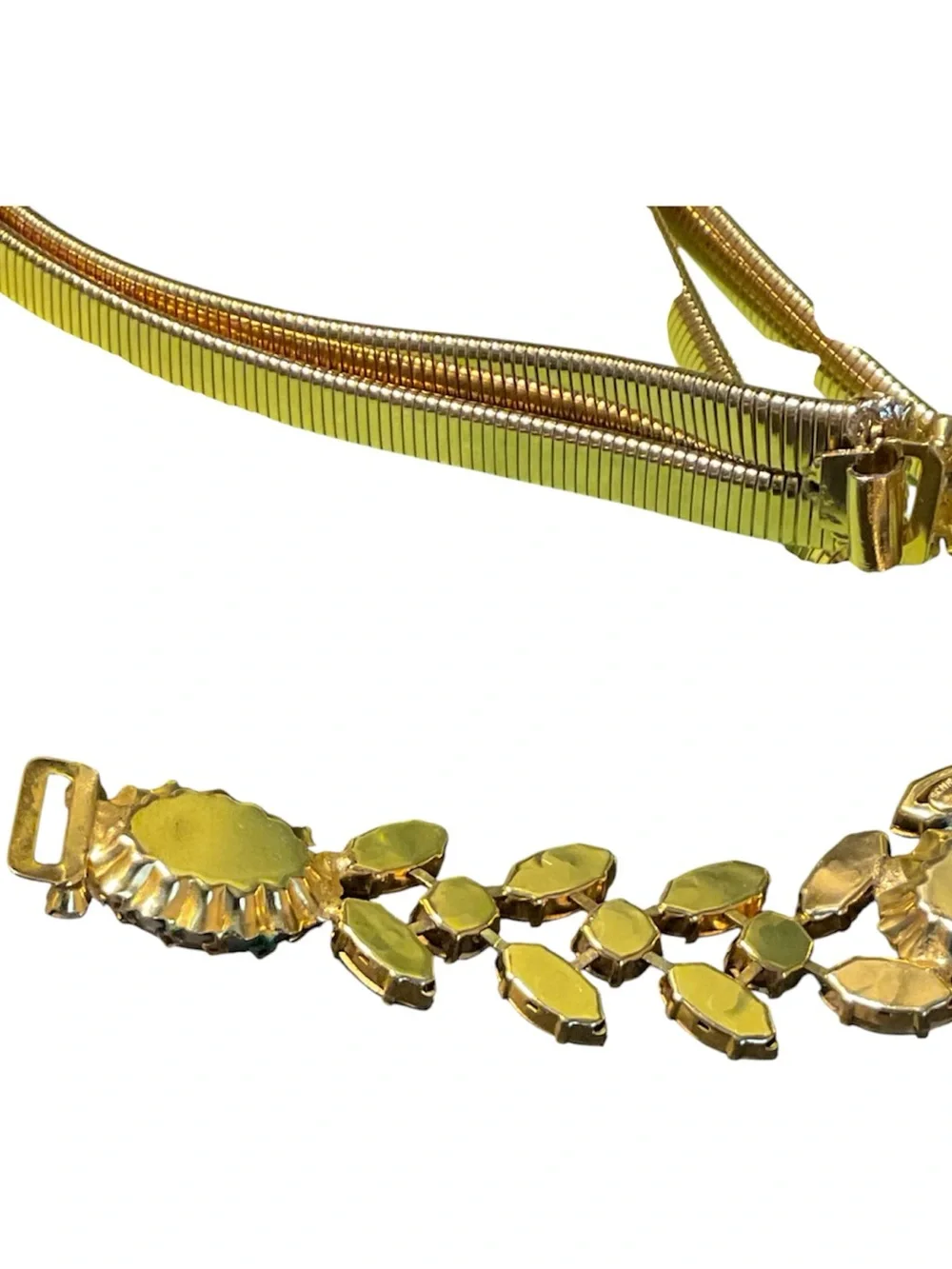 - Vintage Schreiner NY Gold Plated Pearl Crystal Tubogas Belt